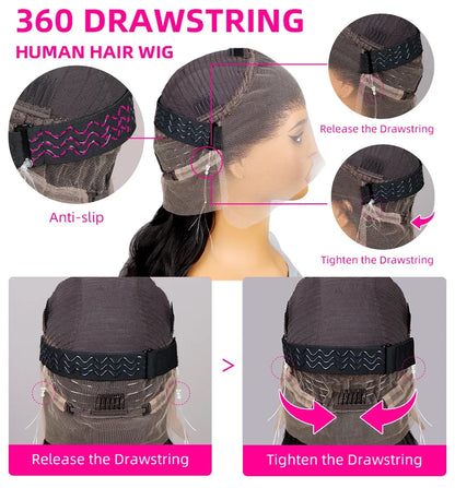 Peruvian Hair Invisible Strap 360 Full Lace Frontal Body Wave Wig Human Hair Natural Color Drawstring 360 Lace Frontal Wig