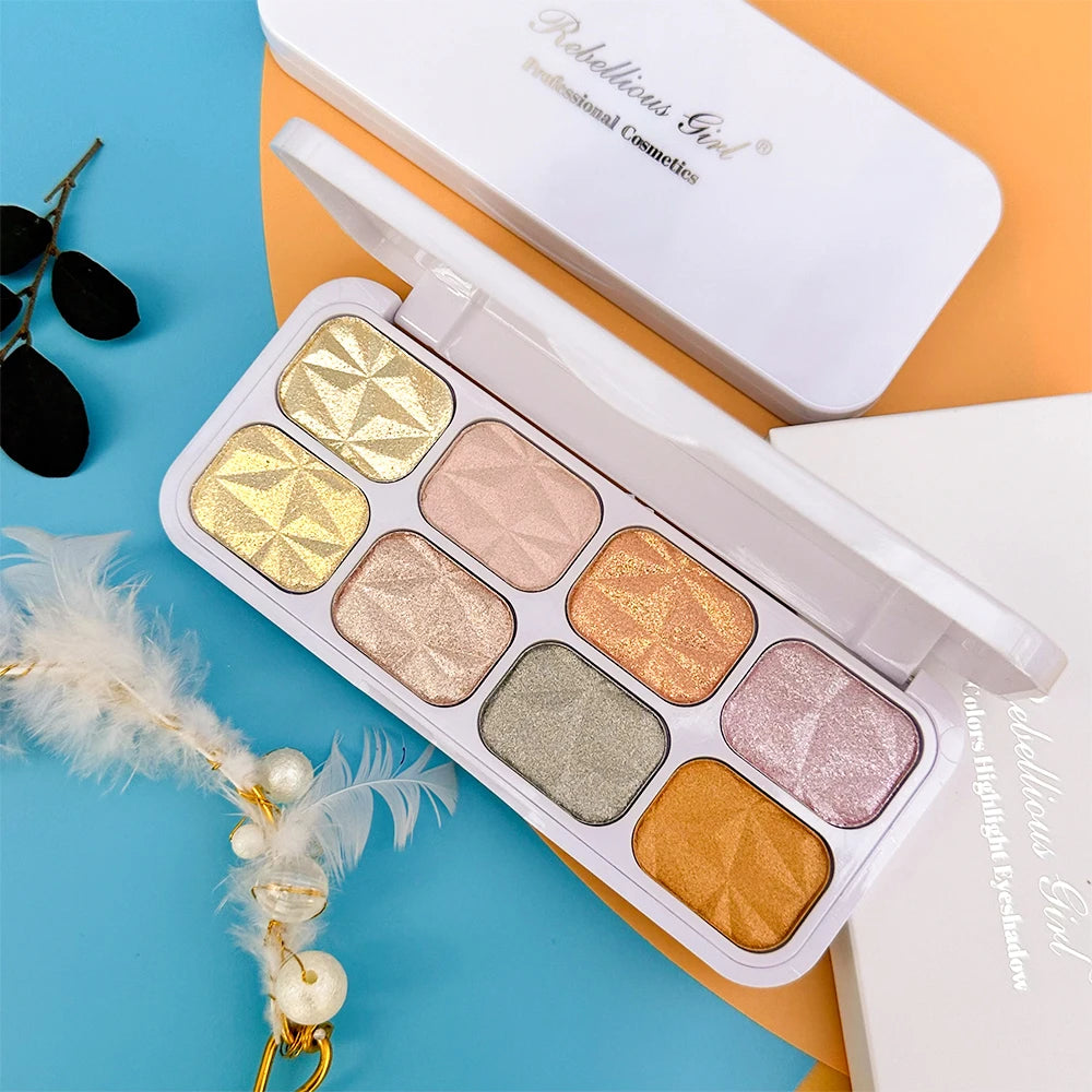 8 Colors Metal Highlighter Palette Shimmer Iridescent Glitter Eye Shadow Throughout Wear Set Spring Summer Vibrant Glow,Natural