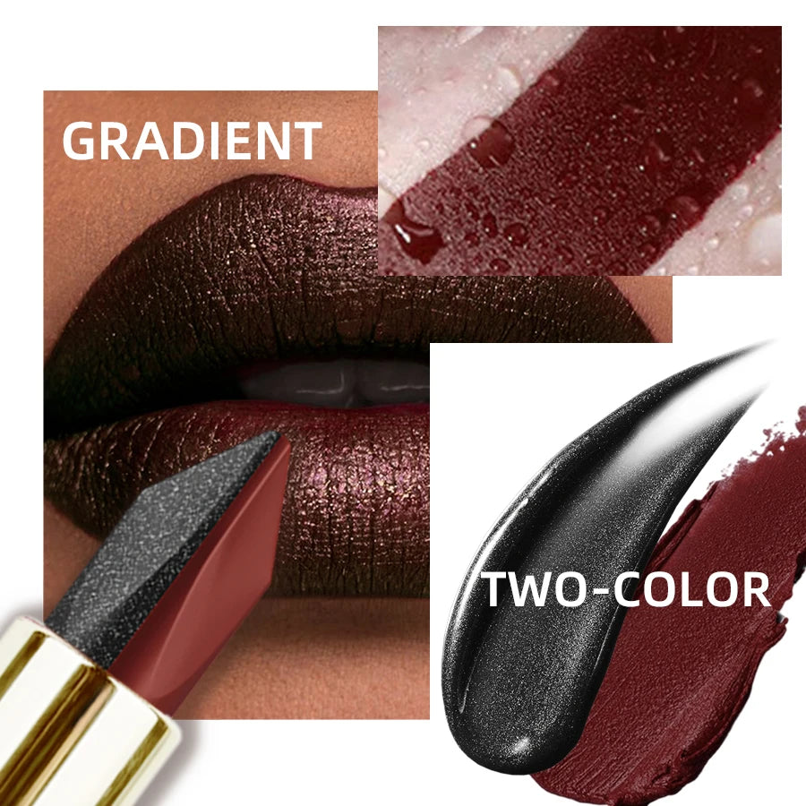Two Tone Glitter & Matte Lipstick Purple Black Lip Stick Discolocration Sexy Red Rose Moisturizing Lip Makeup Lip Tint Lip Glos
