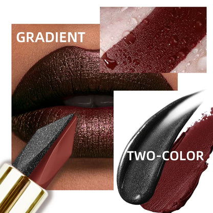 Two Tone Glitter & Matte Lipstick Purple Black Lip Stick Discolocration Sexy Red Rose Moisturizing Lip Makeup Lip Tint Lip Glos