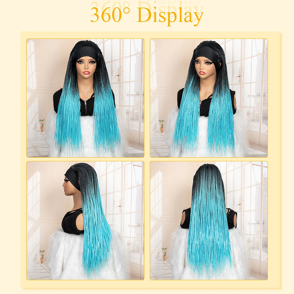 Full Machine Made Braided Wigs with Headband 30 Inches Colored Synthetic Braiding Wigs with Hair Band for Black Women