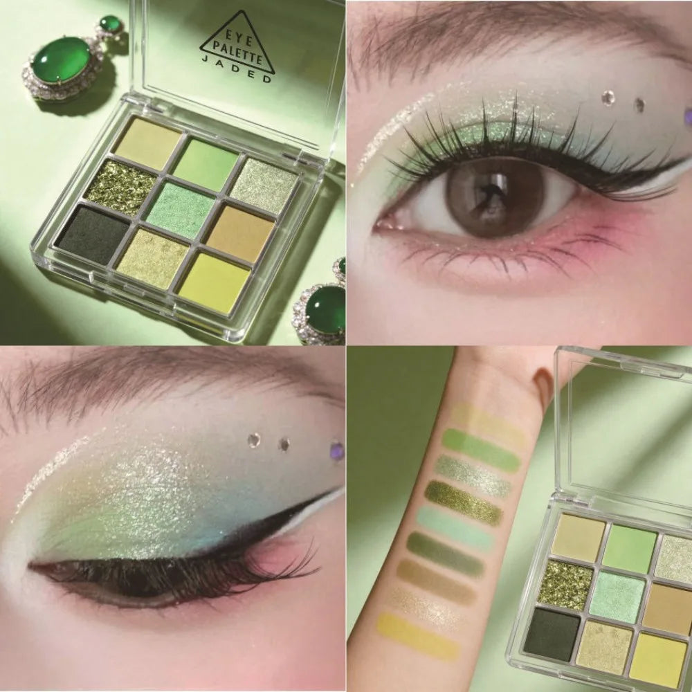 9 Colors Mint Green Eyeshadow Palette Matte Shimmer Forest Shadow Velvet Soft Blendable Natural Daily Eye Makeup