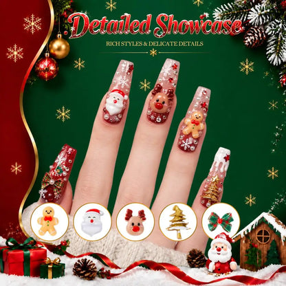 1Box Cartoon Creative Elk Santa Claus Gloves Bow Nail Art Decorations Cute Socks Bell Resin Nail Charms for DIY Christmas Nails