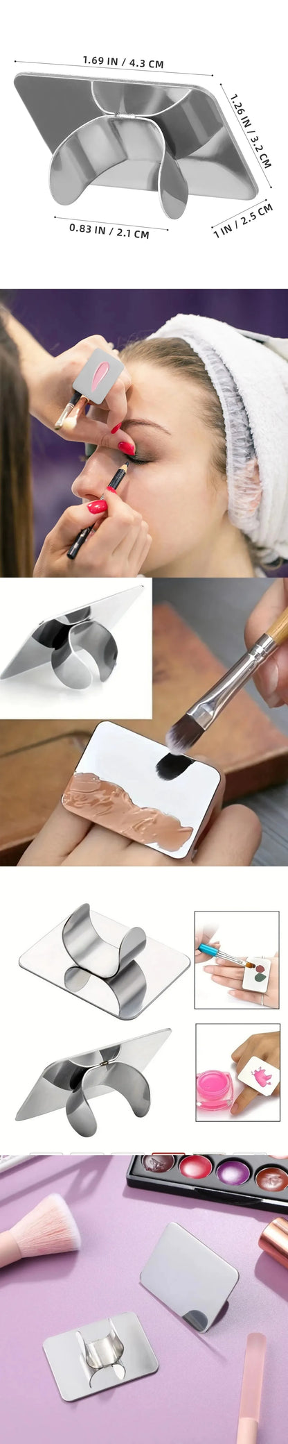 Stainless Steel Makeup Mixing Palette with Ring Portable Metal Tray for Foundation & Nail Art Reusable Cosmetic Organizer Plate