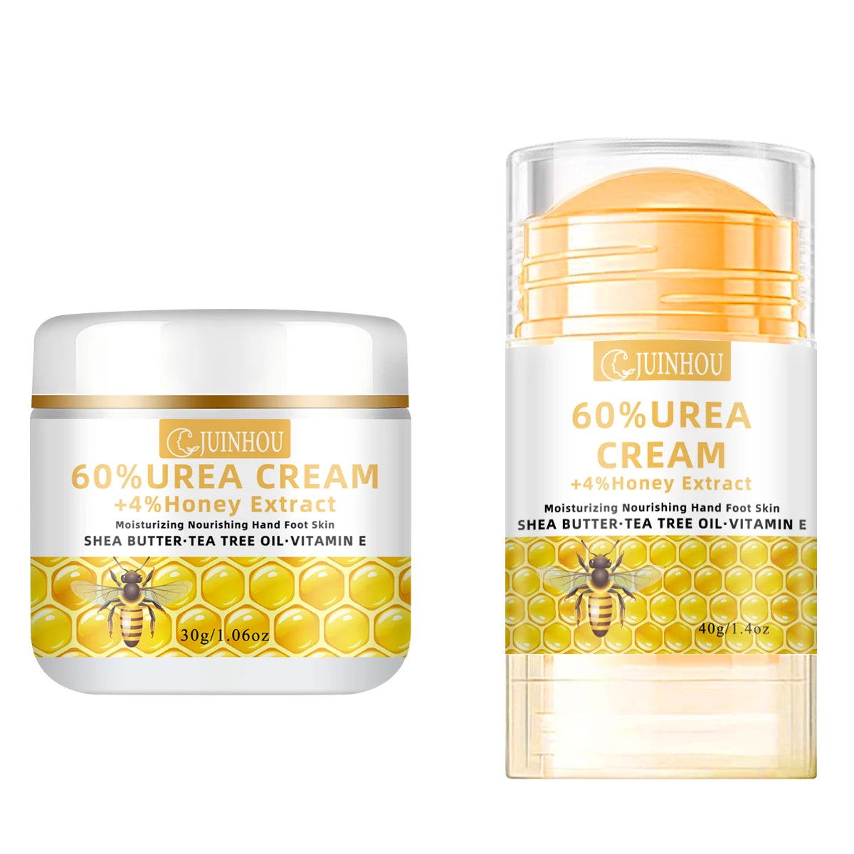 JUINHOU 60% Urea 4% Honey Hand and Foot Cream Set Soften Cracked Feet Cracked Heel Repair Deep Hydration for Dry Feet