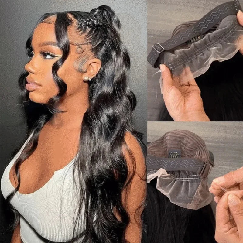 Peruvian Hair Invisible Strap 360 Full Lace Frontal Body Wave Wig Human Hair Natural Color Drawstring 360 Lace Frontal Wig