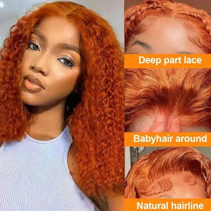 100% Human Hair Ginger Brown Bob Wig 220 Density Transparent Deep Wave 13x4 Lace Frontal Wigs Highlight Curly Short Bob Wig