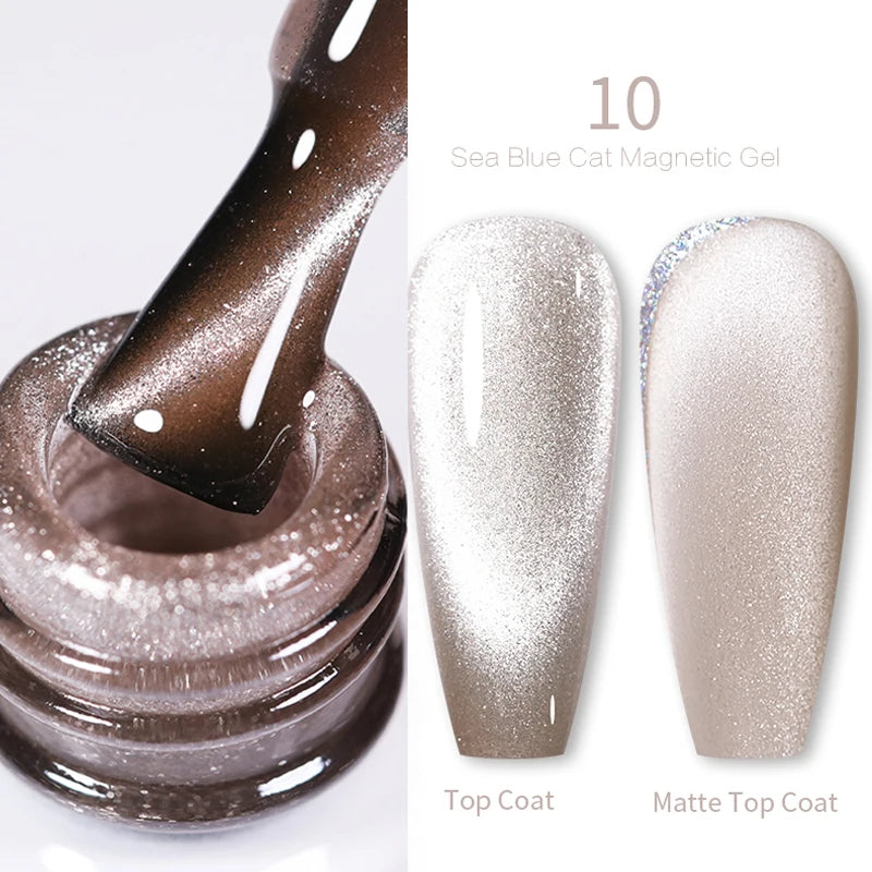 BORN PRETTY 10ml Rainbow Glass Cat Magnetic Nail Gel Polish Sparkling Double Light Reflective Glitter Colorful Laser Varnish