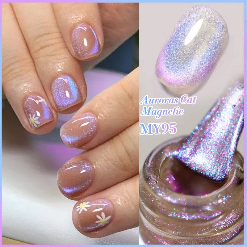 BORN PRETTY 10ml Rainbow Glass Cat Magnetic Nail Gel Polish Sparkling Double Light Reflective Glitter Colorful Laser Varnish