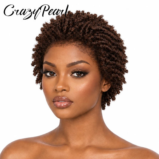Short Pixie Cut Dreadlocks Wigs Chocolate Brown Afro Twists Dreadlocks Lace Frontal Wig Faux Locs Braided Hair Replacement Wigs