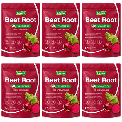 Lenm Beet Root Softgels Natural Antioxidant Supplement for Blood Circulation Vitality & Endurance Support with MCT Oil 120 Count