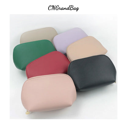 Customized Letters PU Leather Cosmetic Storage Bag Classic Simple Atmosphere Solid Color Make Up Bag Advanced Zipper Wash Bag