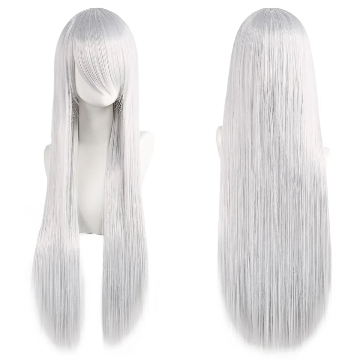 80cm Long Synthetic White Purple Cosplay Wigs Green Hair Straight Silver Wig Pink Hairpiece Lolita Wig with Bangs