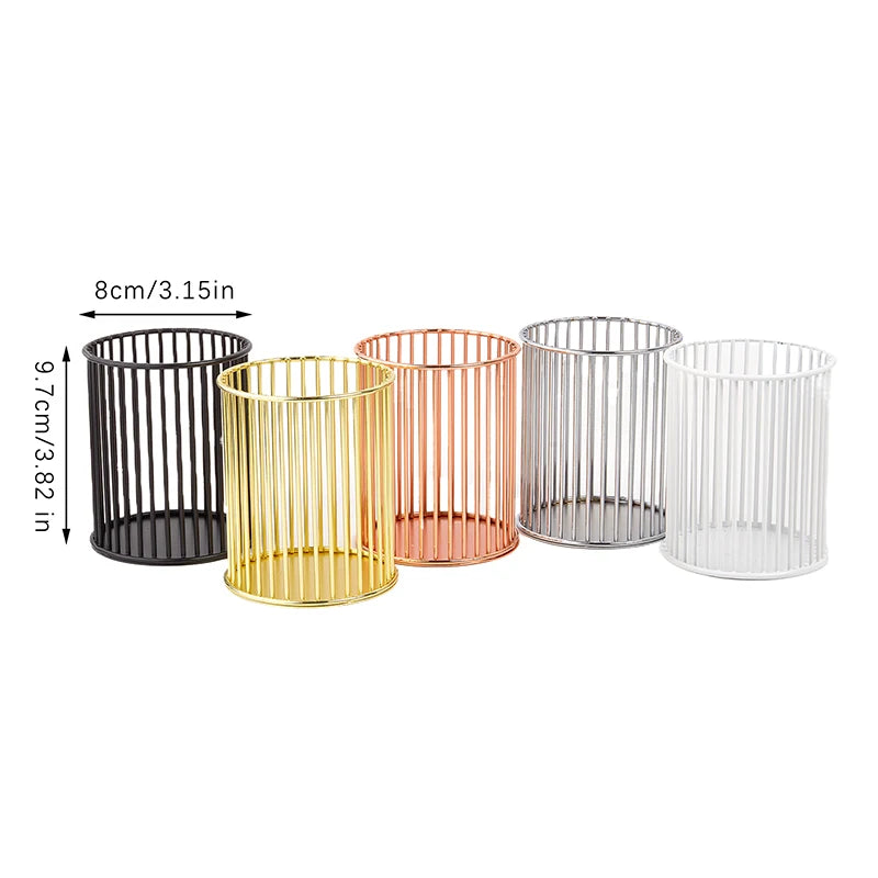 【M】Nordic Hollow Out Makeup Brush Holder Organizer Cylindrical Practical Pen Holder Portable Cosmetic Organizer Bucket