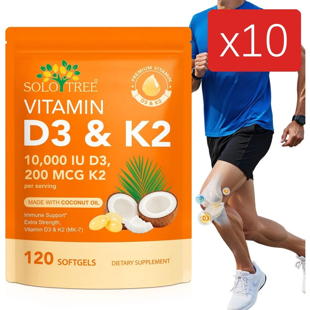 Vitamin D3 10,000 IU & K2 200 mcg Softgels Helps Maintain Healthy Bone Structure Supports Immune Health Strength & Energy 120 Ct