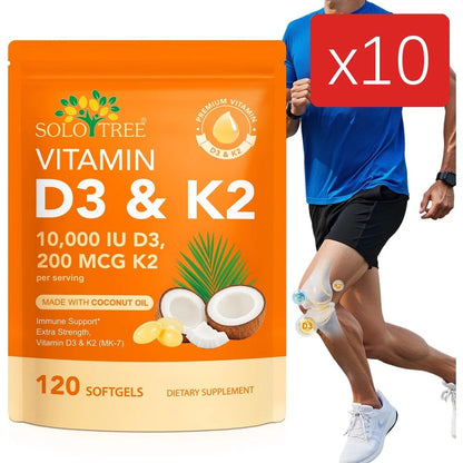 Vitamin D3 10,000 IU & K2 200 mcg Softgels Helps Maintain Healthy Bone Structure Supports Immune Health Strength & Energy 120 Ct
