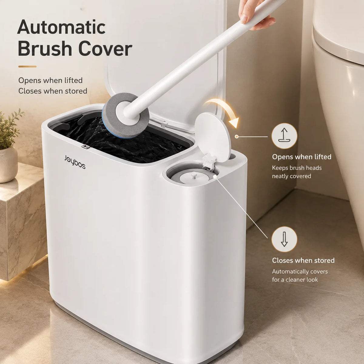 Joybos Trash Can And Toilet Brush Set, Bathroom Trash Can With 14 Disposable Toilet Brush, Includes Cleaning Brush Head, Toilet Brush Cleaner, Storage Bins With Lids, Narrow Design, Bathroom And Apartment Supplies, Halloween