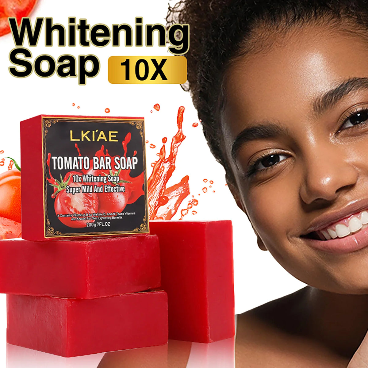 LKIAE Organic Fruit Tomato Whitening Soap, Lightening, Reduce Dark, Black Spots, Even Skin Tone, Clean Skin, Exfoliation, 200g