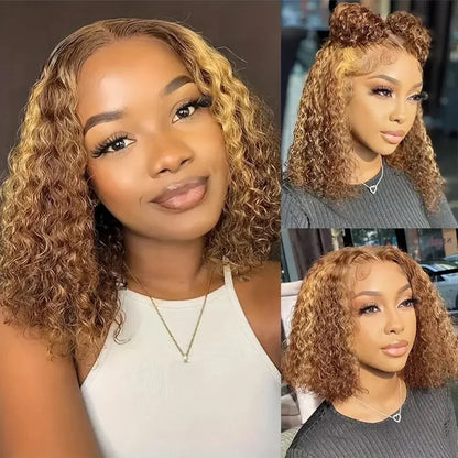 Deep Wave Highlight 13x4 HD Lace Front Bob Wigs Water Wave Human Hair Lace Frontal Wig 10-16 Inch 4/27 Color Preplucked Hair Bob