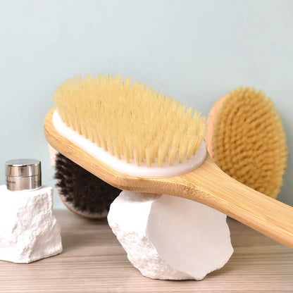 Exfoliating Back Scrubber for Shower with Curved Long Handle, Wet or Dry Brushing, Body Exfoliator Back Washer Bath Tool