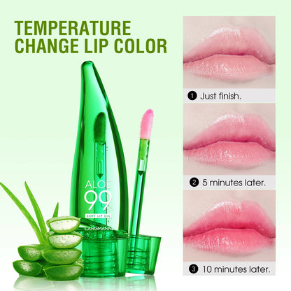 1pc/2pc Aloe Vera Moisturising Lip Gloss Warm Feeling Colour Changing Lip Glaze Long Lasting Moisture Lip Oil Lip care