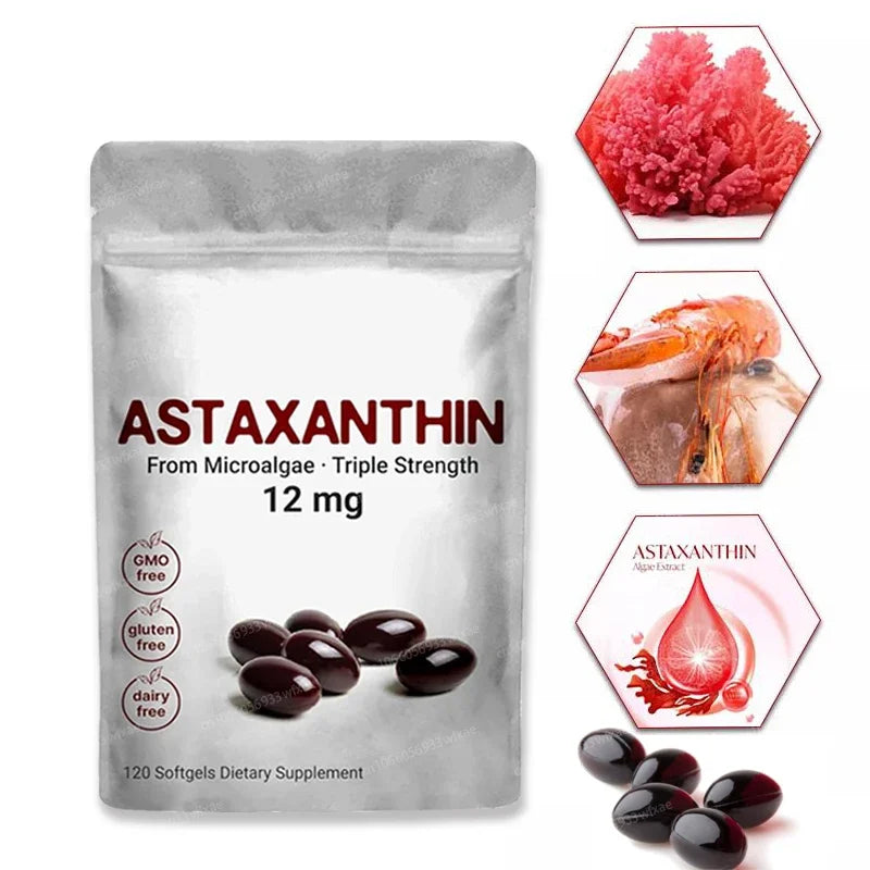 120Softgels Astaxanthin Capsules Support Eye,Joint And Skin Health And Immunity Promote Cardiovascular Health Reduce Blood Clots