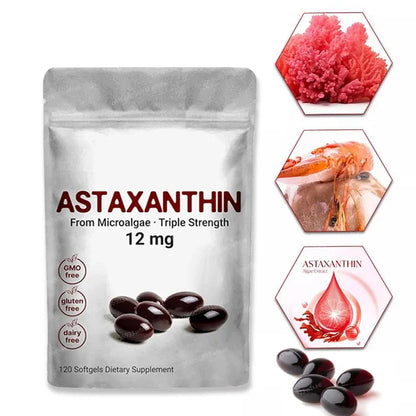 120Softgels Astaxanthin Capsules Support Eye,Joint And Skin Health And Immunity Promote Cardiovascular Health Reduce Blood Clots