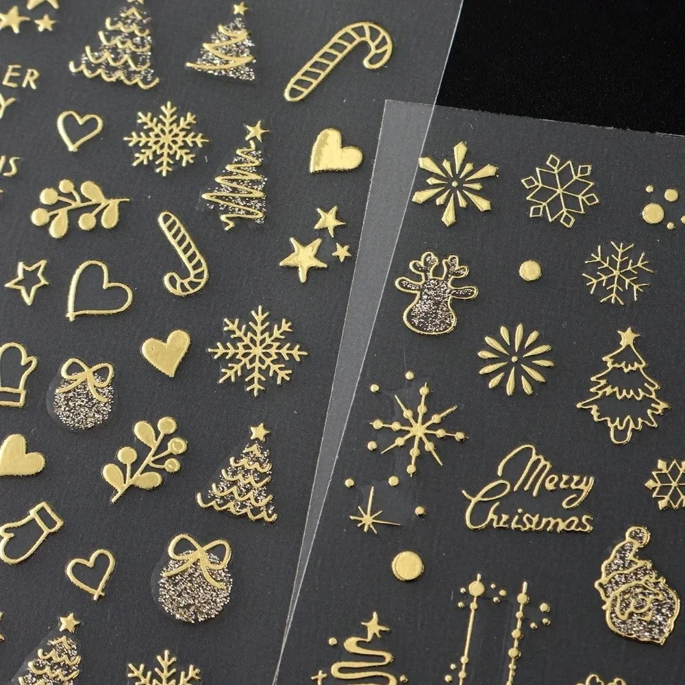 Christmas Nail Art Decoration Sticker Decorative Gold Christmas Balls, Winter Snowflake Trees, Candy-themed Self-adhesive
