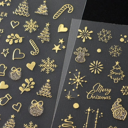 Christmas Nail Art Decoration Sticker Decorative Gold Christmas Balls, Winter Snowflake Trees, Candy-themed Self-adhesive
