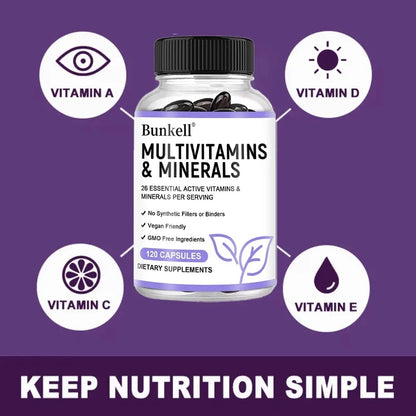 Multivitamin and Minerals - Daily Supplement, Antioxidants, Skin Repair, Liver Health Maintenance, Energy Boost, 120 Capsules
