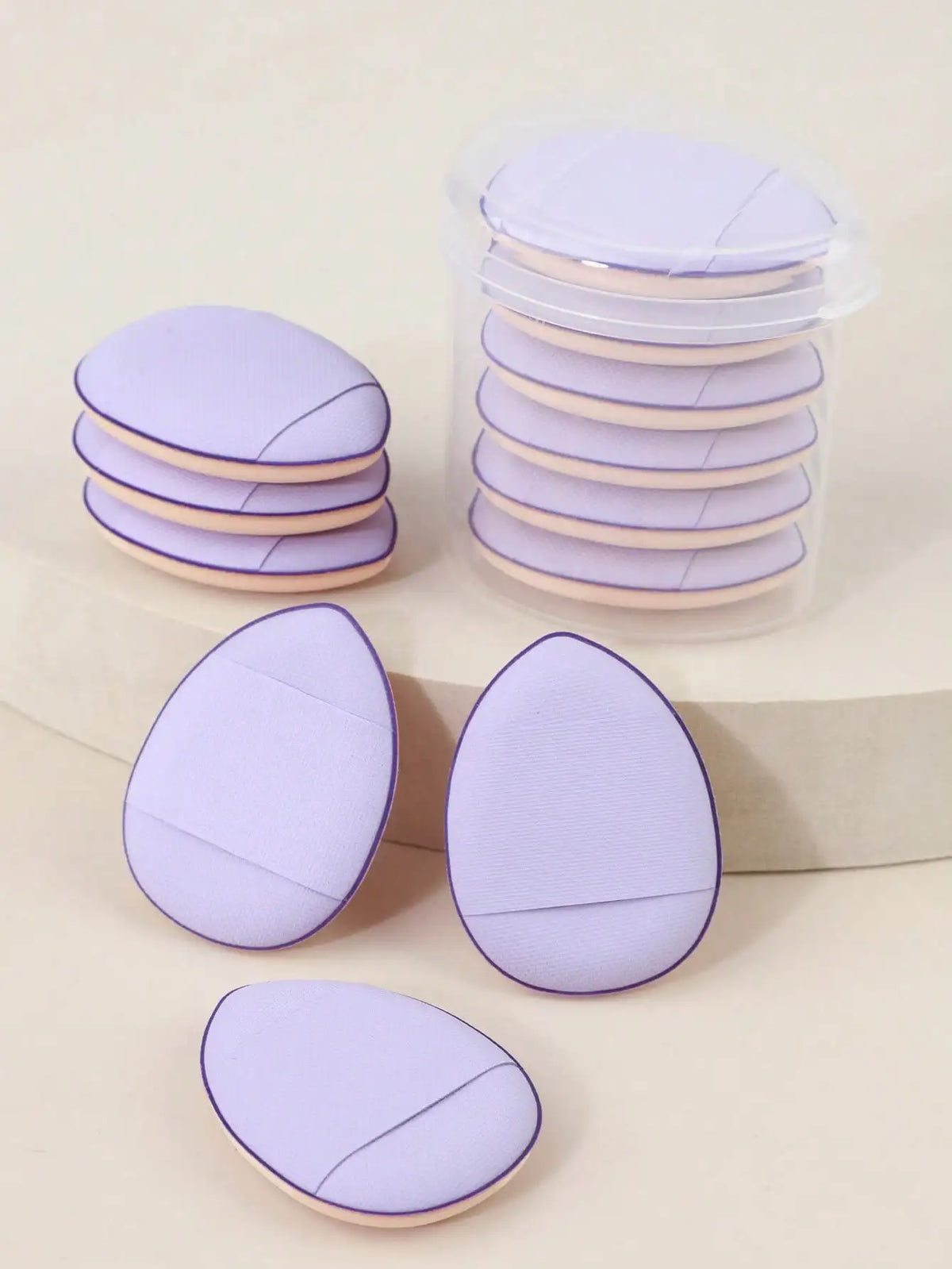 6 Pcs Purple Teardrop Makeup Puff Double Sided Cushion Puff With Storage Box Wet Dry Cosmetic Foundation Sponge