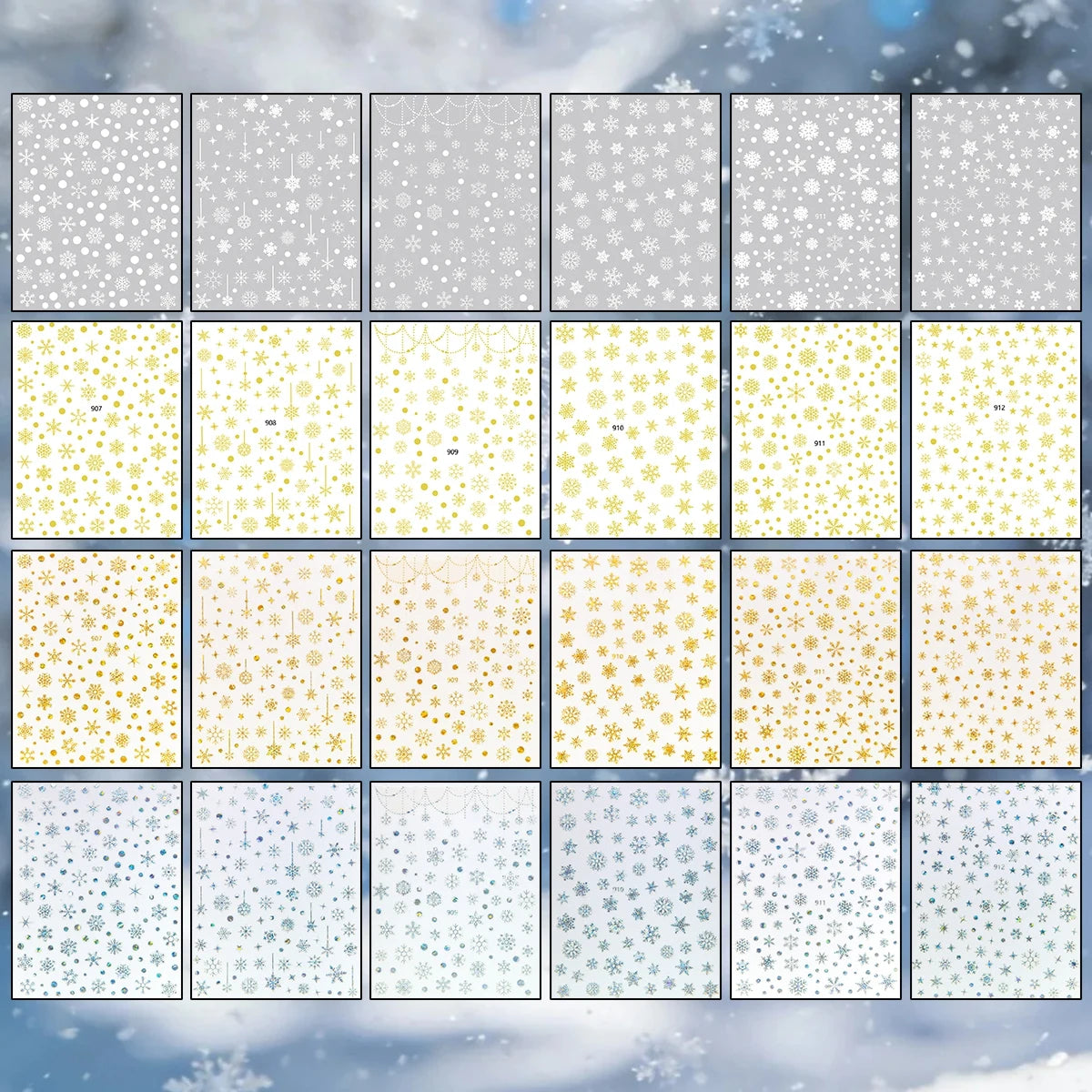 4 to 24 Sheets Xmas Snowflake Gold Silver Blue Holographic Self-Adhesive Winter Christmas Decor DIY Manicure Nail Art Stickers