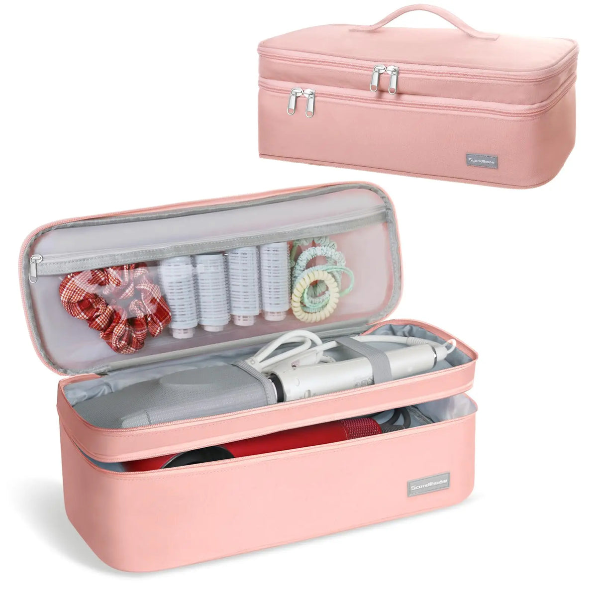 Hair Dryer Case Portable Hairdressing Tools Storage Bag Double Layer Travel Curling Iron Clip Brush Organizer Box, Carrying Cas