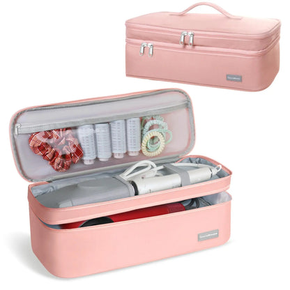 Hair Dryer Case Portable Hairdressing Tools Storage Bag Double Layer Travel Curling Iron Clip Brush Organizer Box, Carrying Cas
