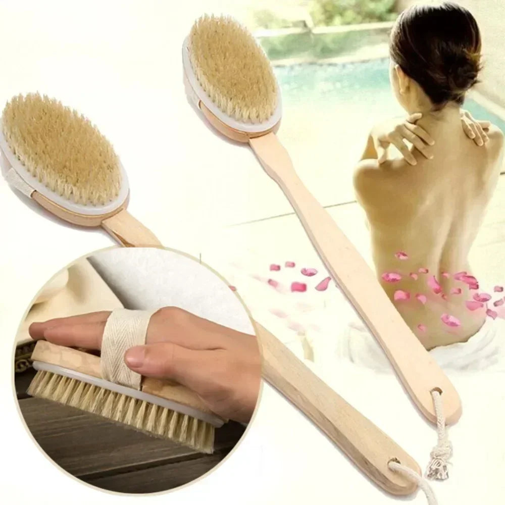 1/2Pc Wooden Detachable Long Handle Shower Body Brush Bathing Massage Back Body Exfoliating Brush Bathroom Wash Brush Bath Tools