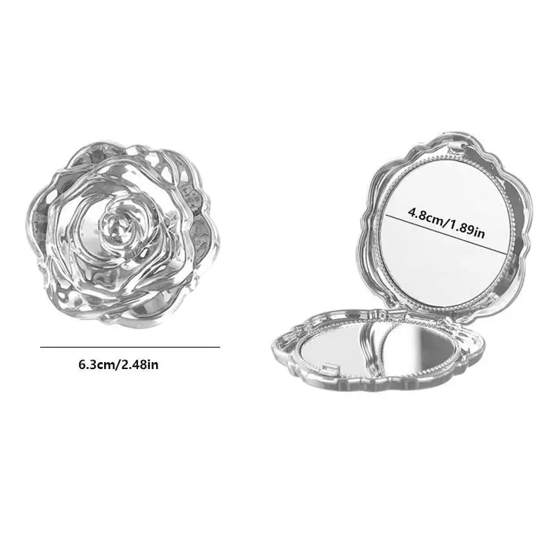 Portable Mini Mirror Retro Rose Flower Shape Small Pocket Makeup Mirror Double Sided Hand Mirrors Compact Cosmetic Beauty Girls