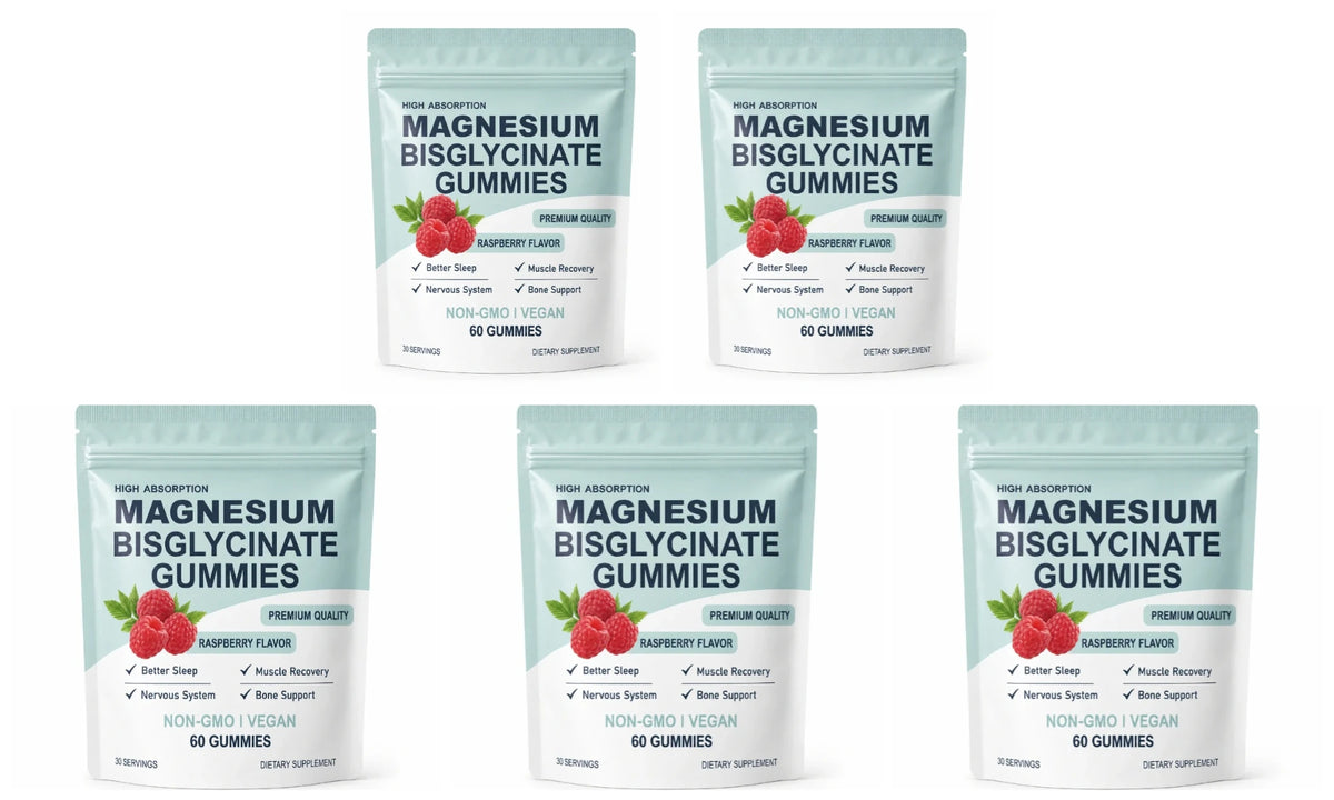 Magnesium Bisglycinate Gummies High Absorption Vegan Raspberry Flavor 60 Count Support Muscle Bone Health Non GMO Gluten Free