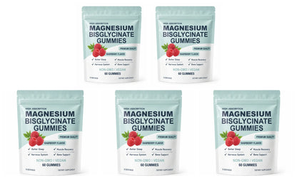 Magnesium Bisglycinate Gummies High Absorption Vegan Raspberry Flavor 60 Count Support Muscle Bone Health Non GMO Gluten Free
