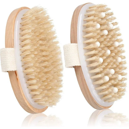 Dry Brushing Body Brush Natural Bristle Exfoliating Brush with Massage Nodes and Improving Skin Health Bathing Tools