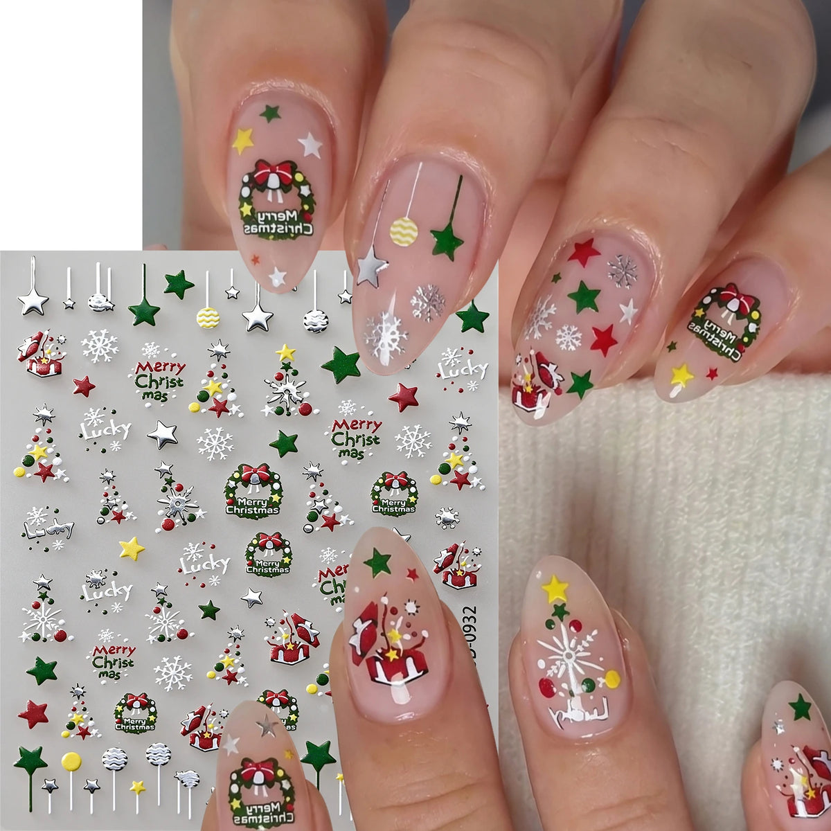 4pcs/set Christmas Snow Globe Snowflake Nail Stickers Round Wreath Polka Dots Merry Christmas Nail Decals Festival Decorations