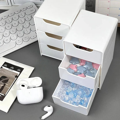 3-Tier Cosmetic Storage Box Organizer With Drawers Multifunctional Countertop Storage For Jewelry Makeup Brush Office Supplies