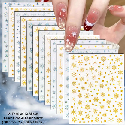 4 to 24 Sheets Xmas Snowflake Gold Silver Blue Holographic Self-Adhesive Winter Christmas Decor DIY Manicure Nail Art Stickers