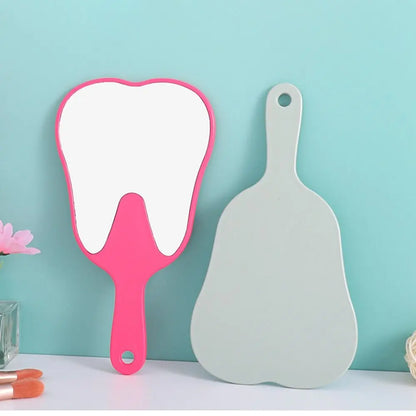Universal Tooth Shaped Handheld Mirror PVC High Definition Makeup Mirror Dental Mirrors Gift