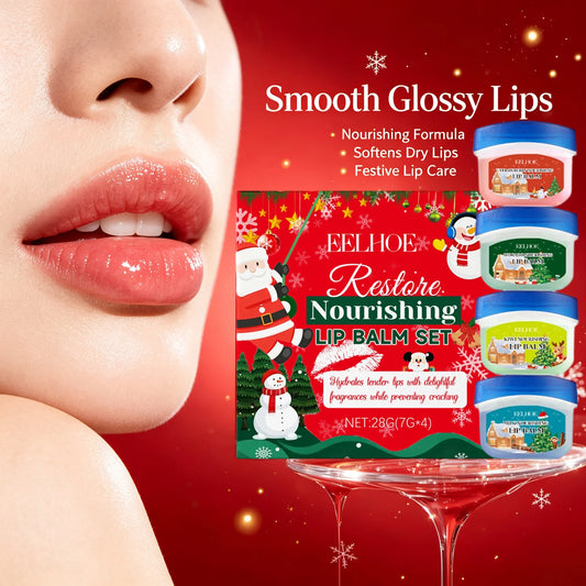 4In1 Christmas Lip Balm Gift Box Lasting Hydrating Moisturizing Repairing Anti Cracking Lip Care Kit A/W2027 Lip Care Xmas Gift