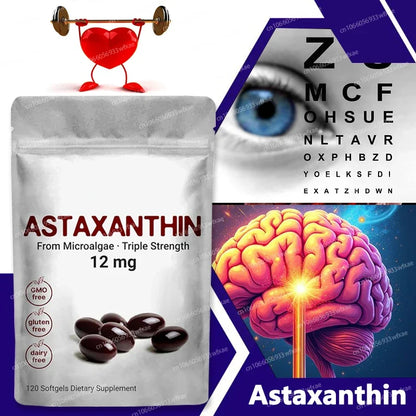 120Softgels Astaxanthin Capsules Support Eye,Joint And Skin Health And Immunity Promote Cardiovascular Health Reduce Blood Clots