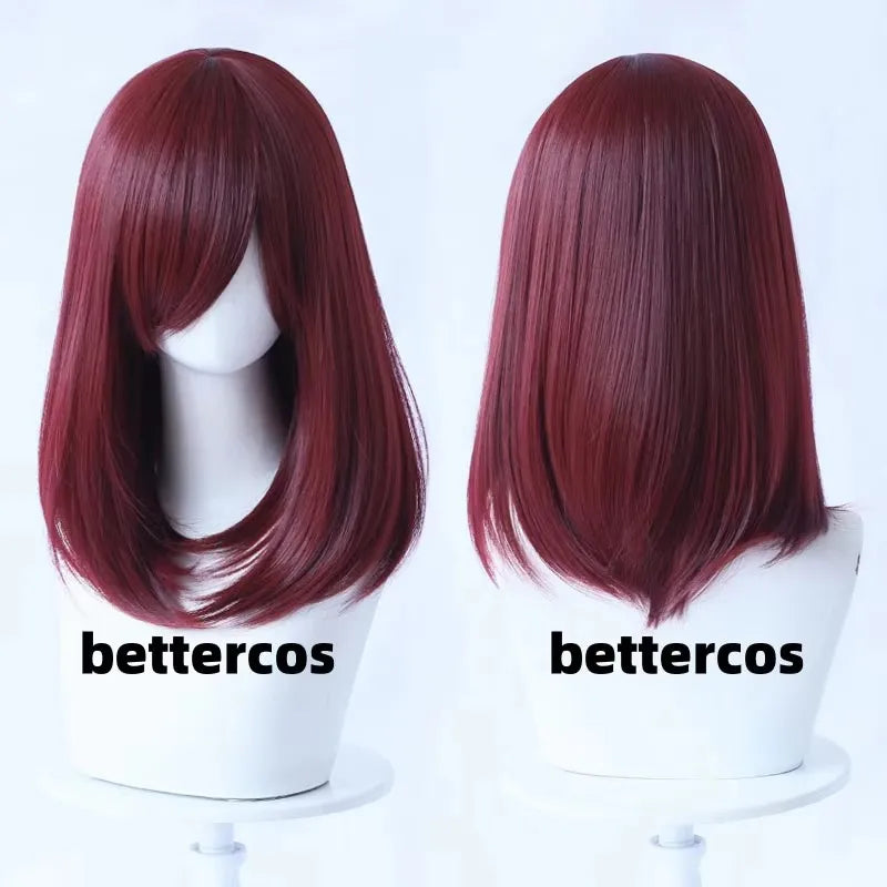 High Quality 40cm Medium Cosplay Wig With Bang Blond Pink Red White Gray Heat Resistant Synthetic Hair Wigs + Wig