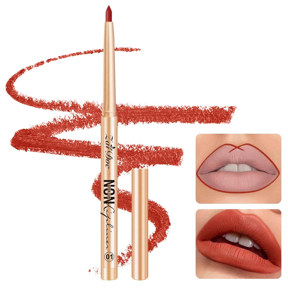 ZaiDoc 3 Colors Lip Liner Pencil Set Long Lasting Waterproof Smudge Proof Smooth Lip Pencil Natural Finish Daily Makeup