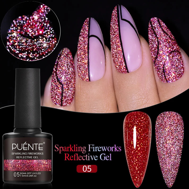 PUENTE 7.5ML Nude Shade Ceramic Cat Eye Gel Nail Polish Shiny Moonlight Cat Eye Gel Soak Off UV Semi-Permanent Nail Art Varnish