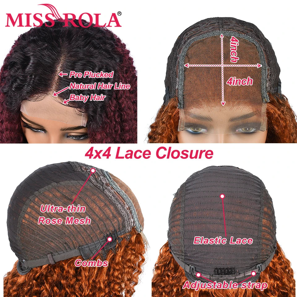 Miss Rola Brazilian Human Hair Curly Wigs 180% Density 4x4 Lace Closure Wig Kinky Curly Hair Wig Remy Pre Plucked With Baby Hair