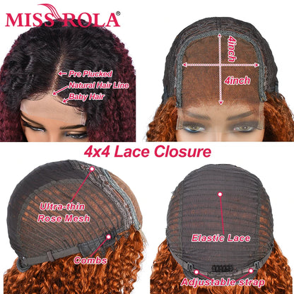 Miss Rola Brazilian Human Hair Curly Wigs 180% Density 4x4 Lace Closure Wig Kinky Curly Hair Wig Remy Pre Plucked With Baby Hair